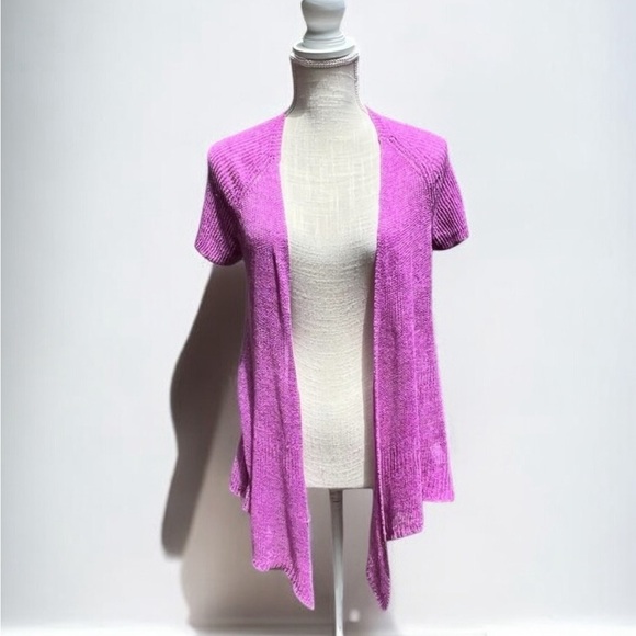 🌻Eileen Fisher Purple Linen Lagenlook Short Sleeve Knit Cardigan Size S Petite - Picture 3 of 11